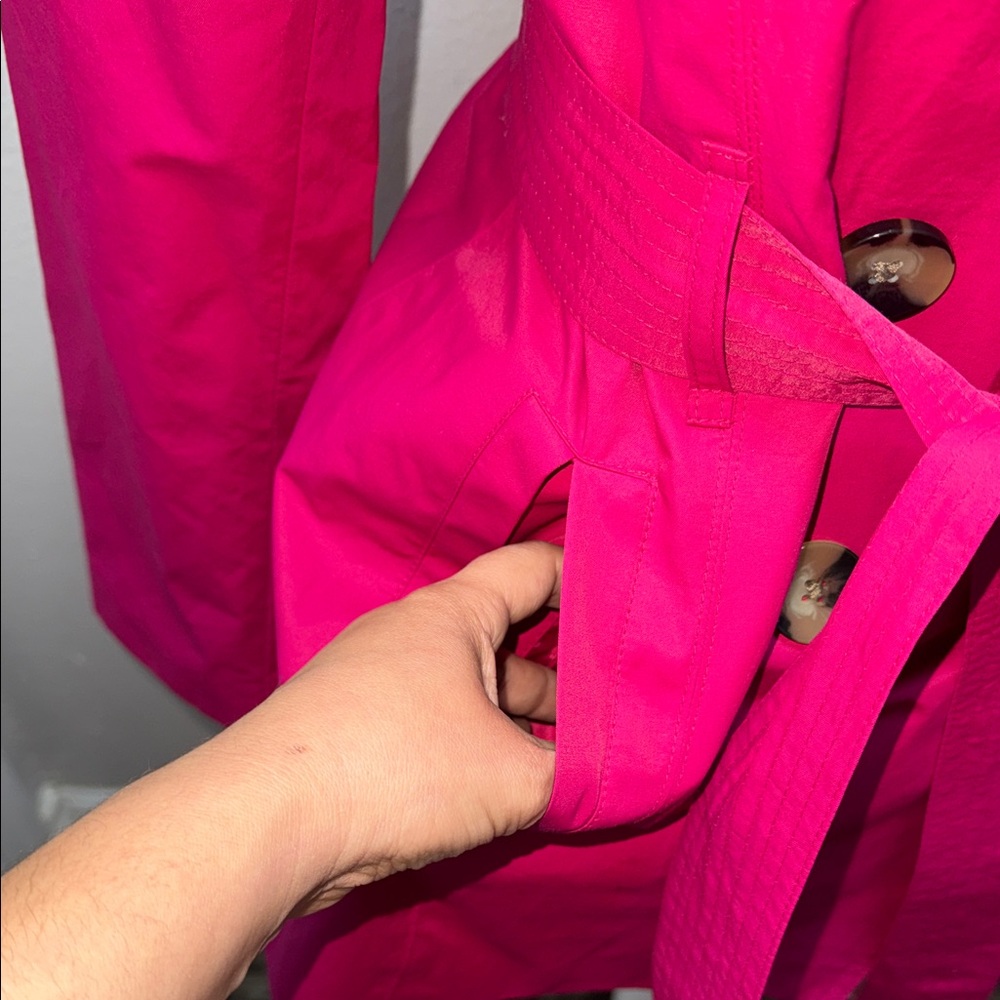 London Fog Fuchsia Double-Breasted Trench Coat - Picture 6 of 7